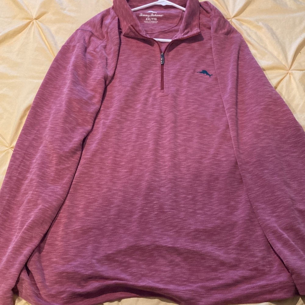 Tommy Bahama Men's Heathered Wine Quarter-Zip Pullover - Picture 4 of 7
